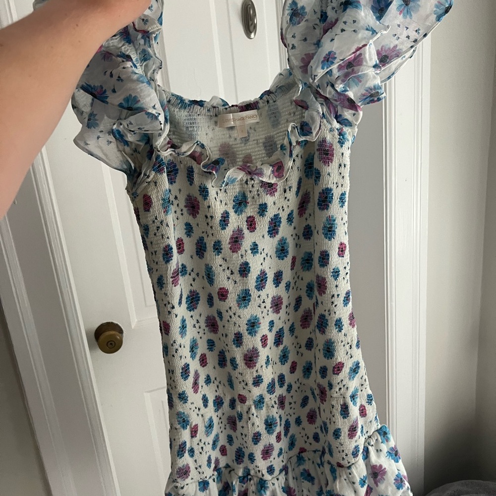 LoveShackFancy Floral Ruffle Dress - Blue and Purple